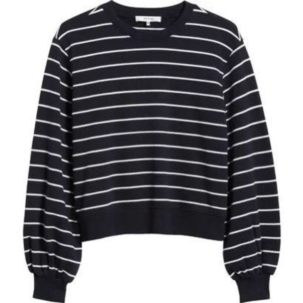 Frame Women's Navy White Striped Blouson Sleeve Sweatshirt Medium NWOT T008